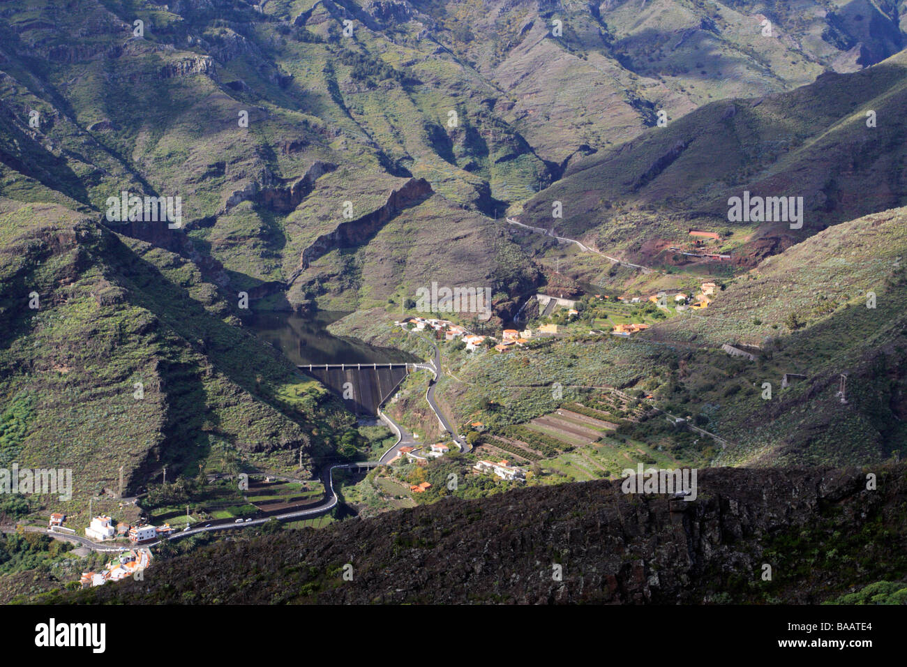 Looking down on the Chejelipes and La Laja valley on La Gomera Stock Photo