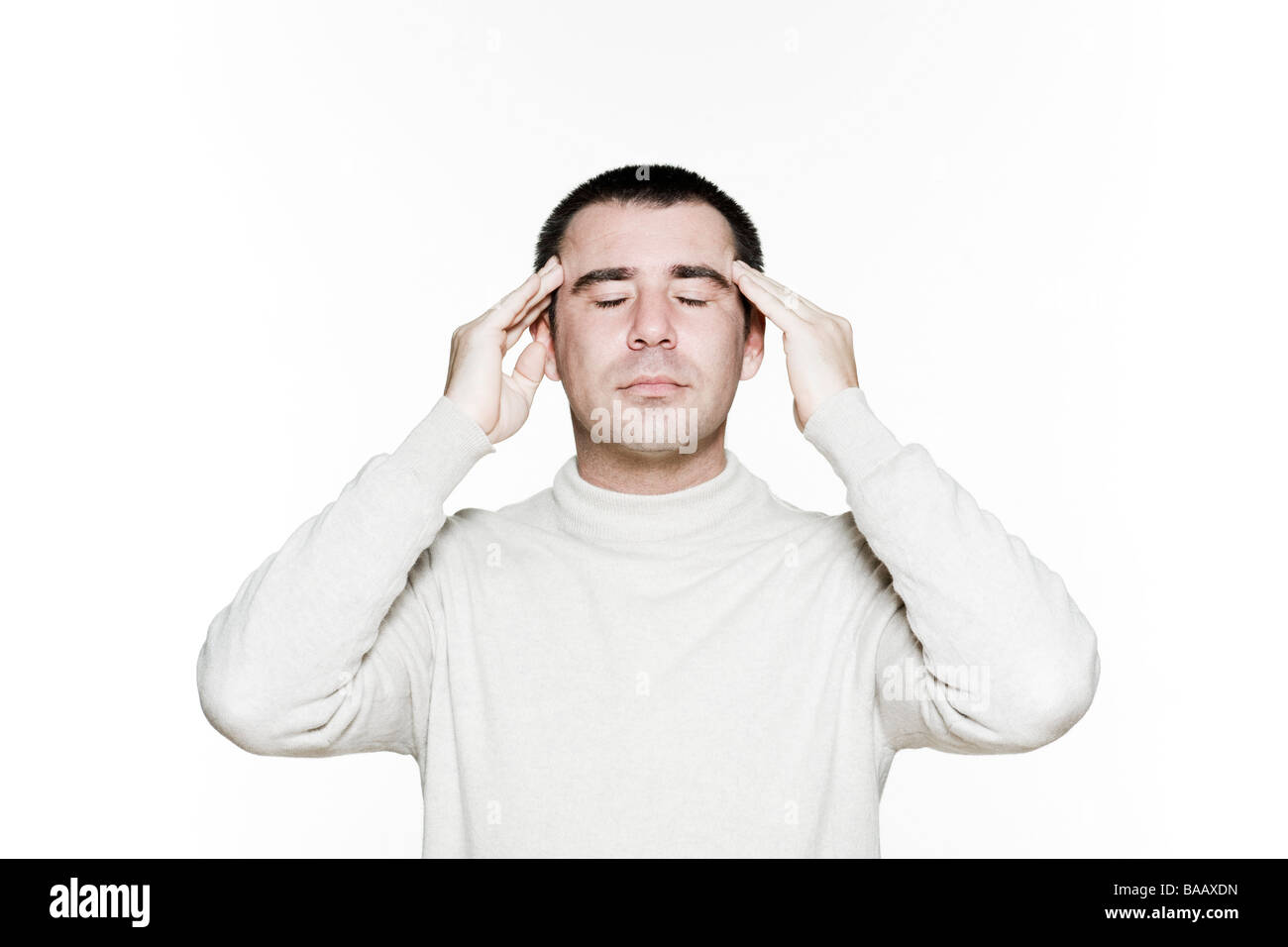 Portrait of an handsome expressive man in studio on white isolated ...