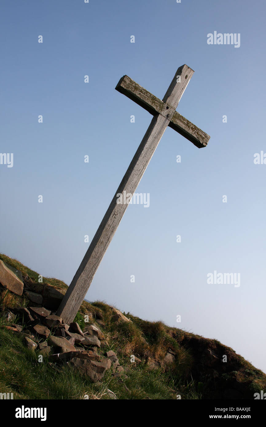 St Cuthbert's Isle wooden cross on Holy Island Lindisfarne ...