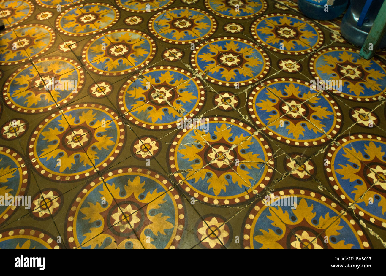 Puebla Mexico Old Linoleum Floor With Geometric Designs Stock