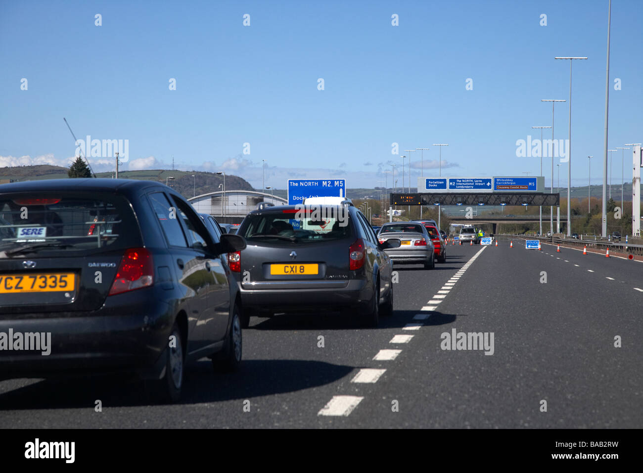 police closing the M2 motorway in northern ireland just outside Belfast due to a security alert Stock Photo