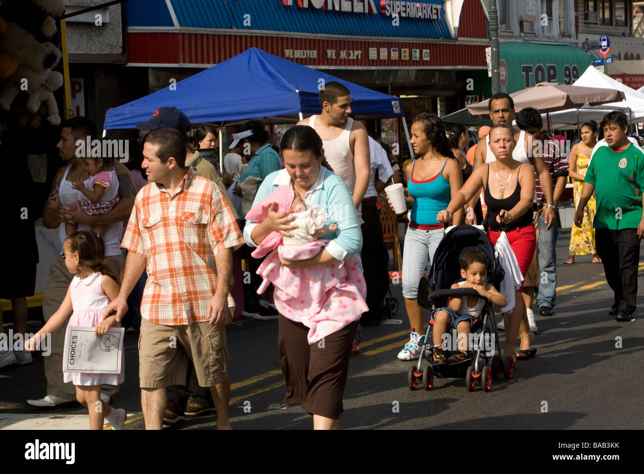 Most people at the annual Sunset Park street fair in Brooklyn NY are of Hispanic origin Stock Photo