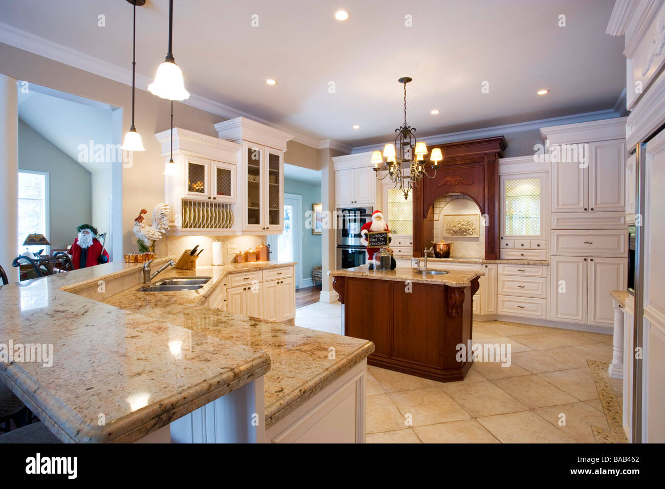 kitchen with granite counter top and island Stock Photo