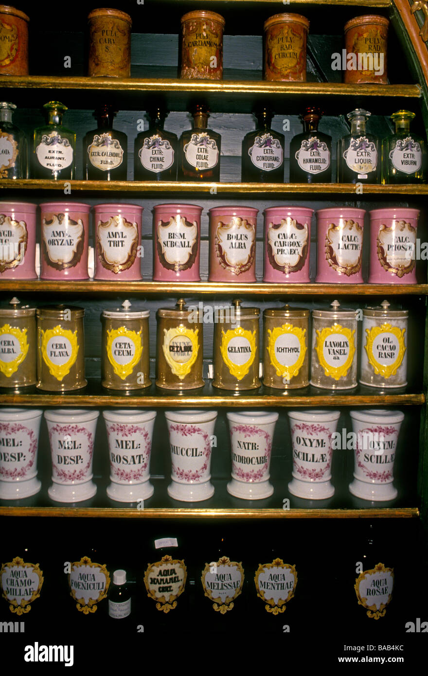 apothecary jar, apothecary jars, Hofapotheke, Court Pharmacy, Old Market Square, Alter Markt, Salzburg, Salzburg State, Austria, Europe Stock Photo