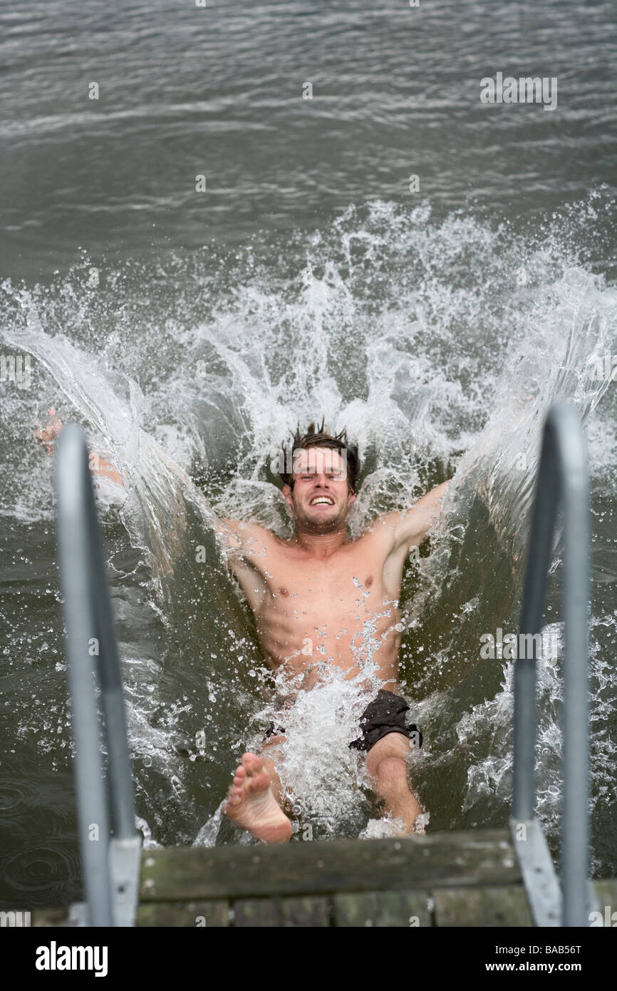 A man swimming, Sweden. Stock Photo