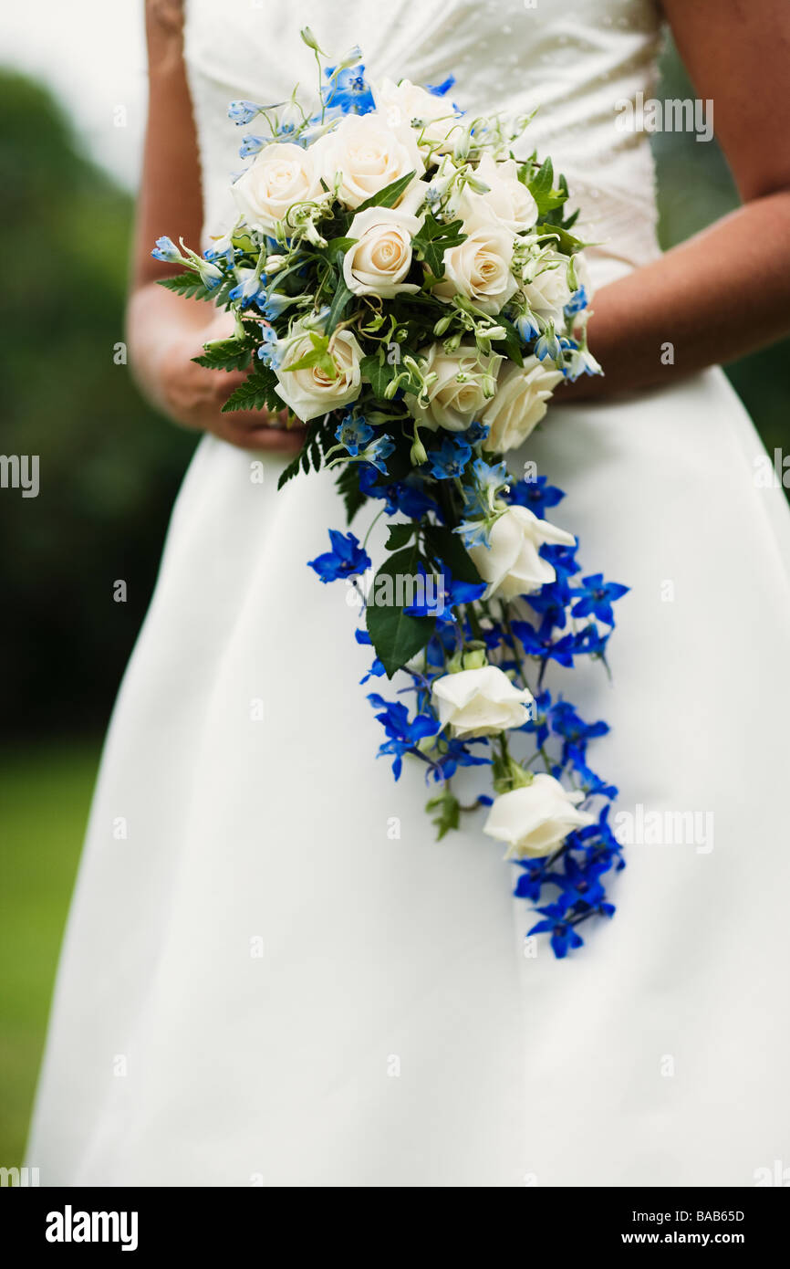 A bride with wedding bouquet, Sweden. Stock Photo