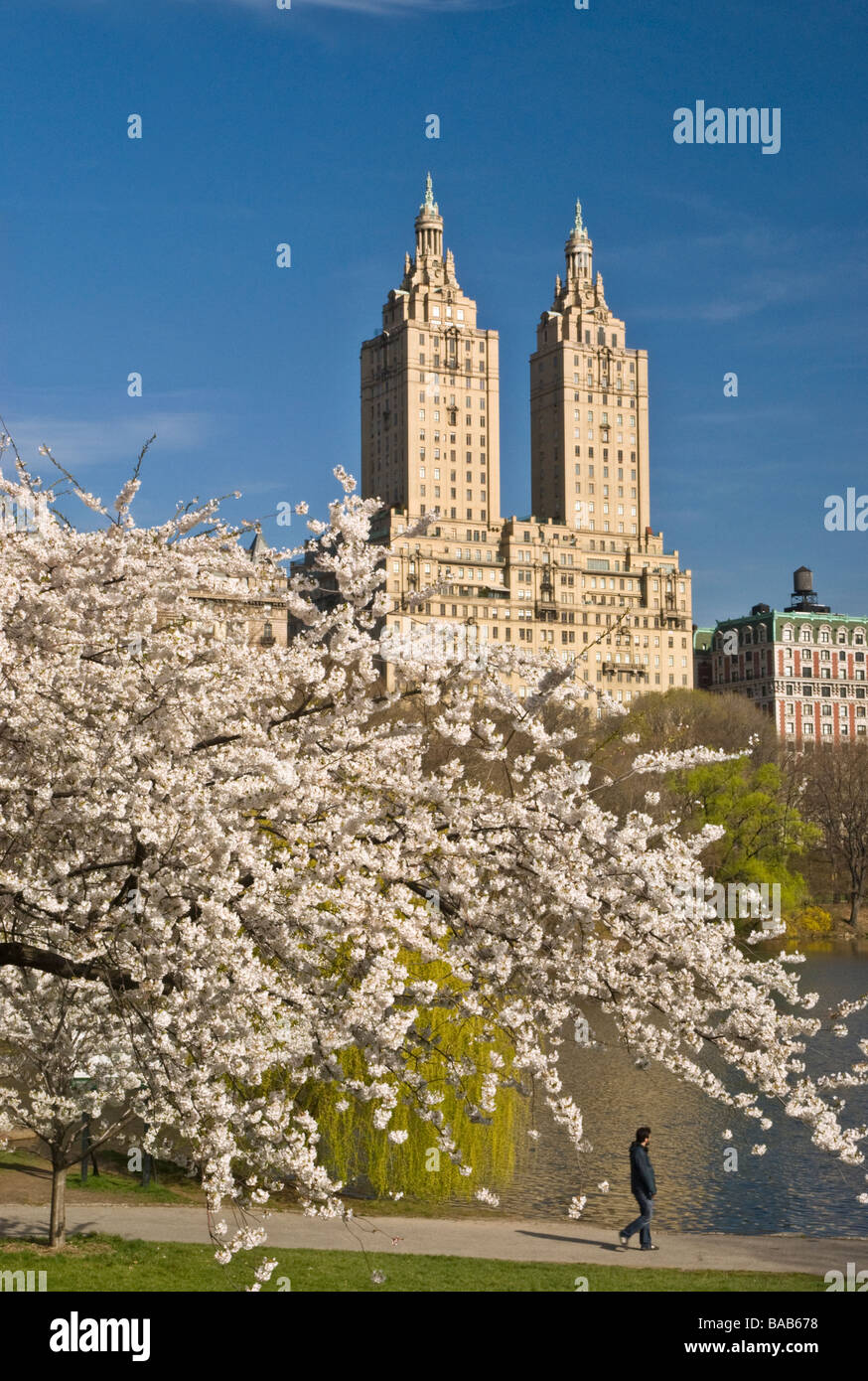 The San Remo Building Overlooking The Lake in Central Park, NYC Stock Photo