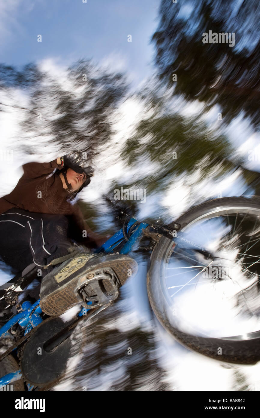 A boy on a BMX bicycle, Sweden. Stock Photo