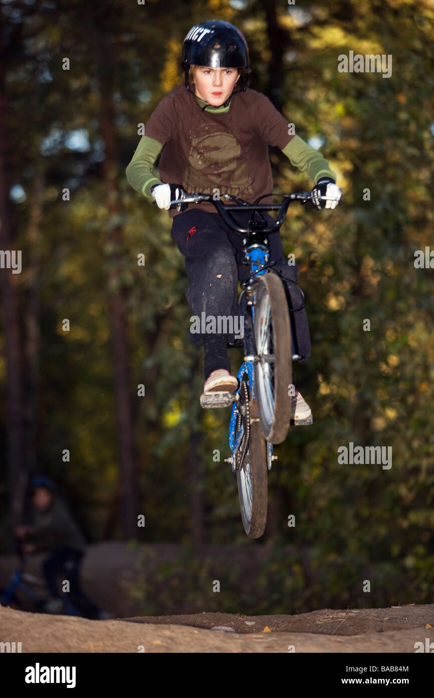 A boy on a BMX bicycle, Sweden. Stock Photo