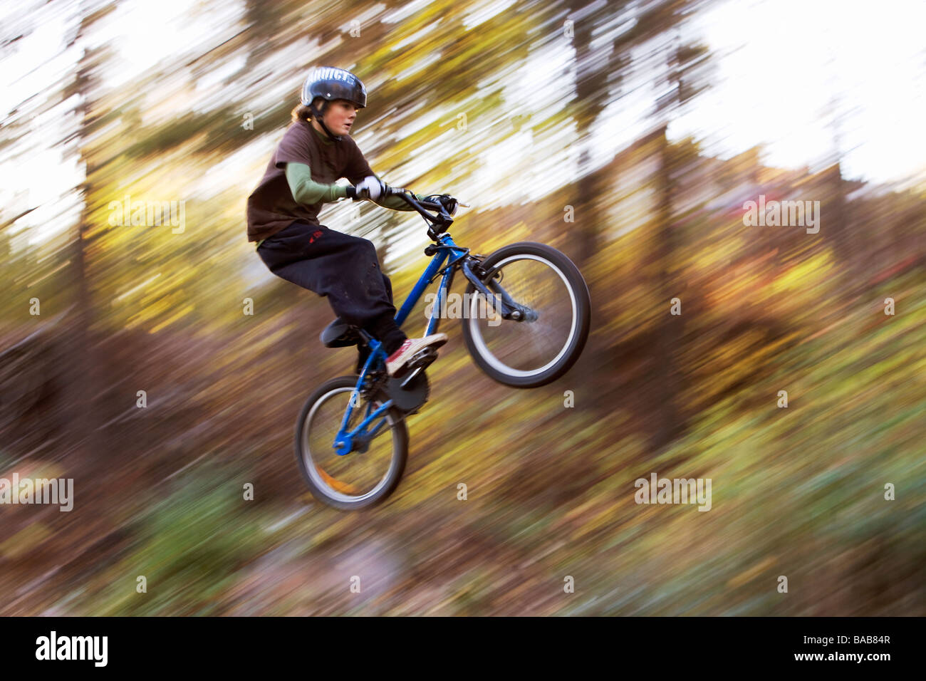 A boy on a BMX bicycle, Sweden. Stock Photo