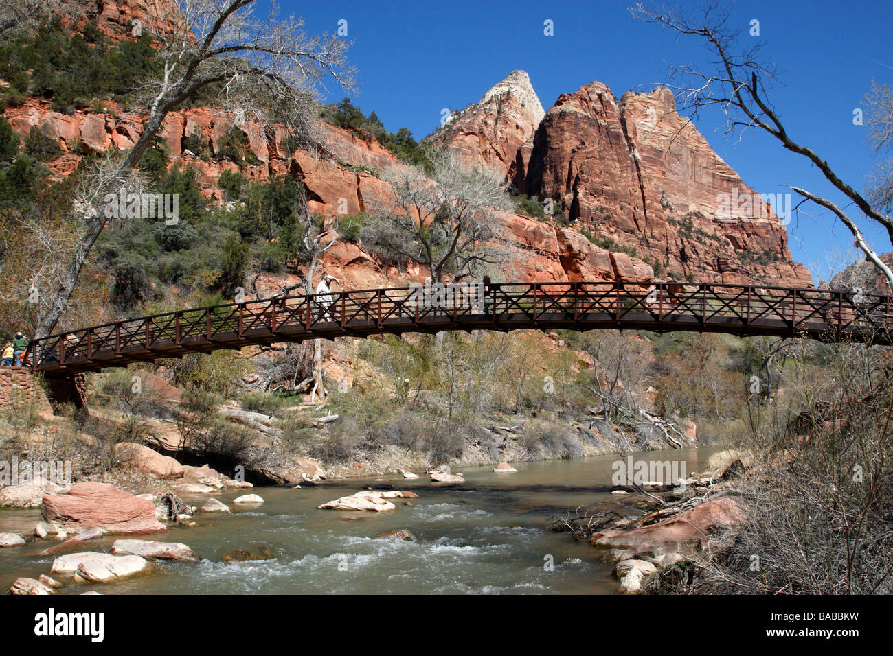 bridge over the virgin river at the start of the emerald pools trail