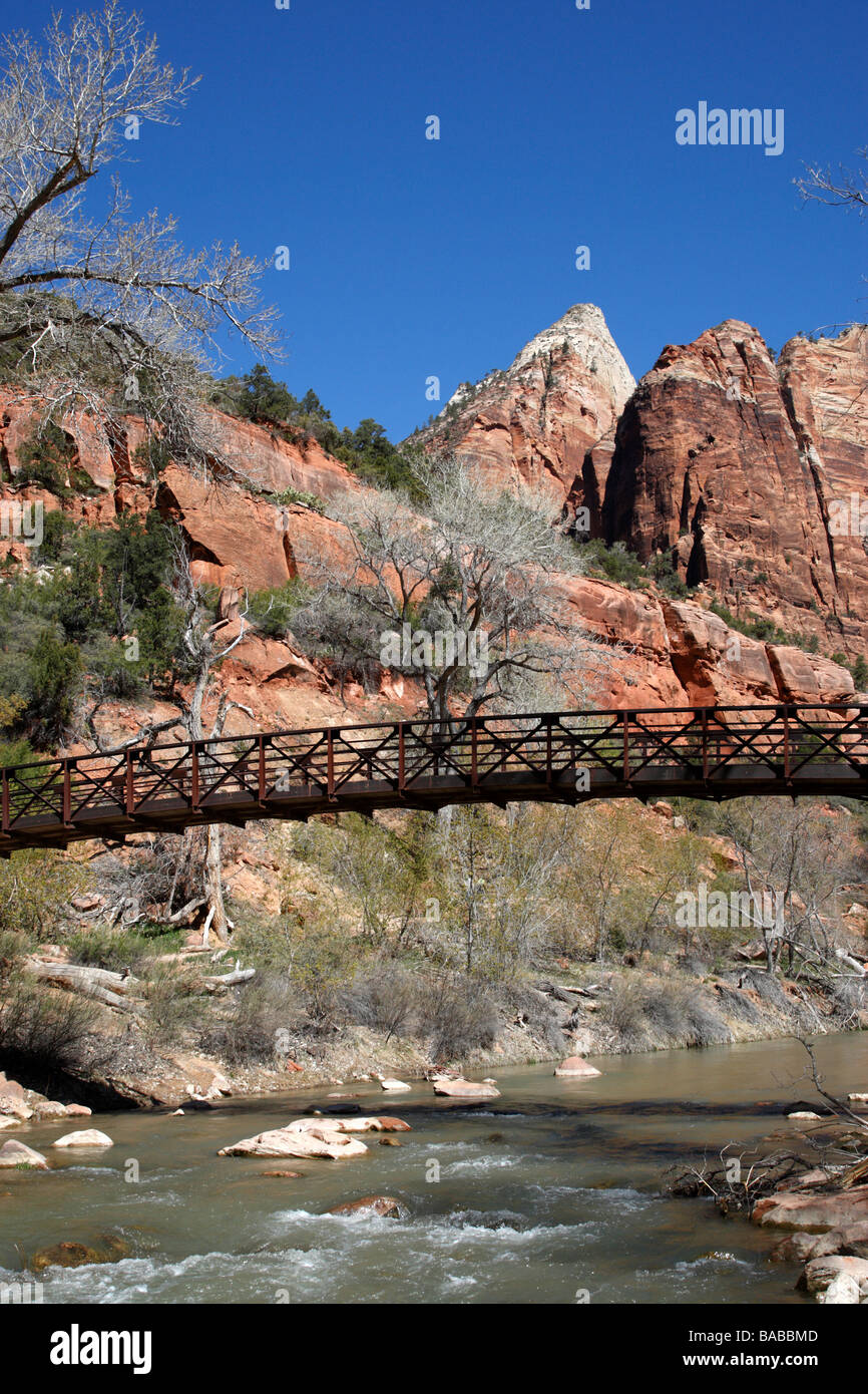 bridge over the virgin river at the start of the emerald pools trail
