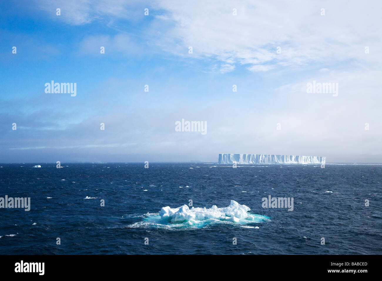 Blue tabular icebergs Antarctic Peninsula Antarctica Stock Photo