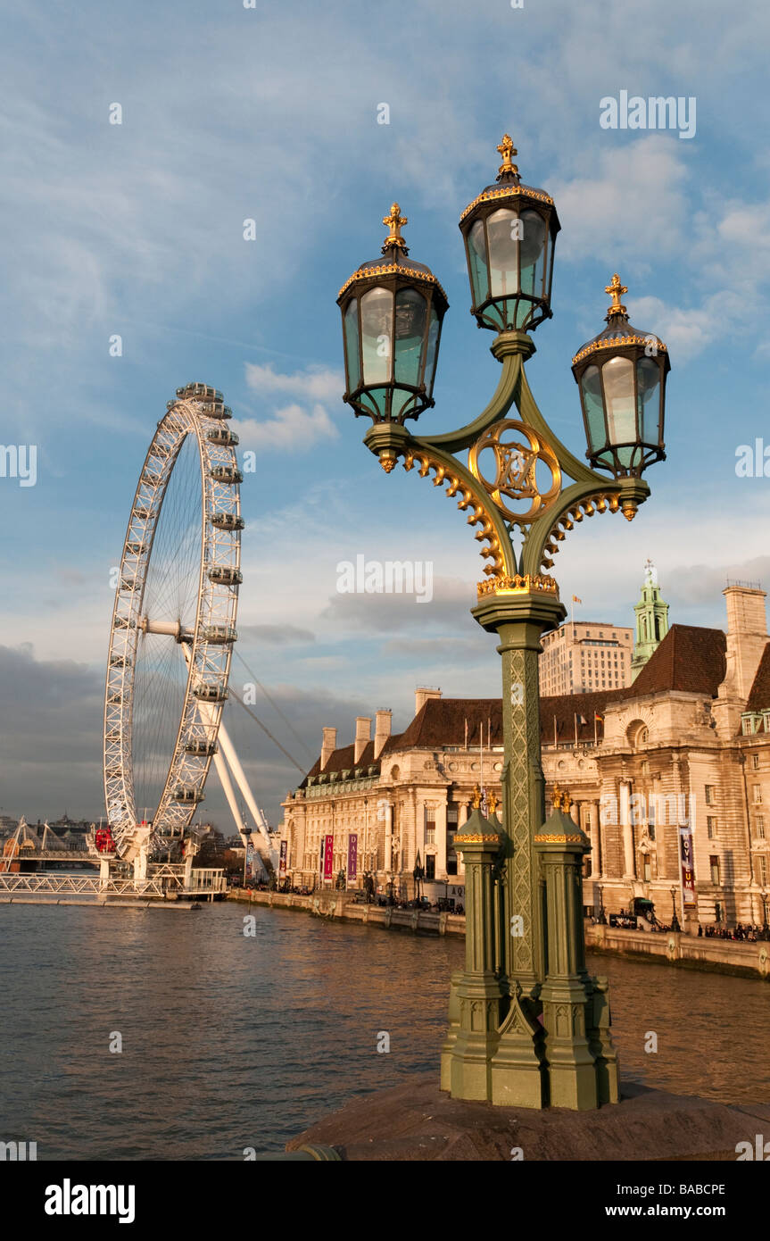 London Eye on the South Bank beside the river Thames, London England UK Stock Photo