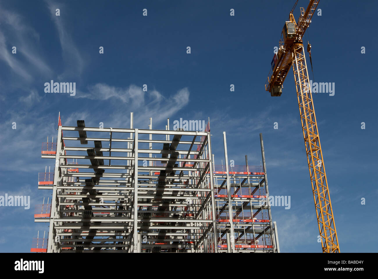 Steel frame of a new high-rise building which will form part of the new ...