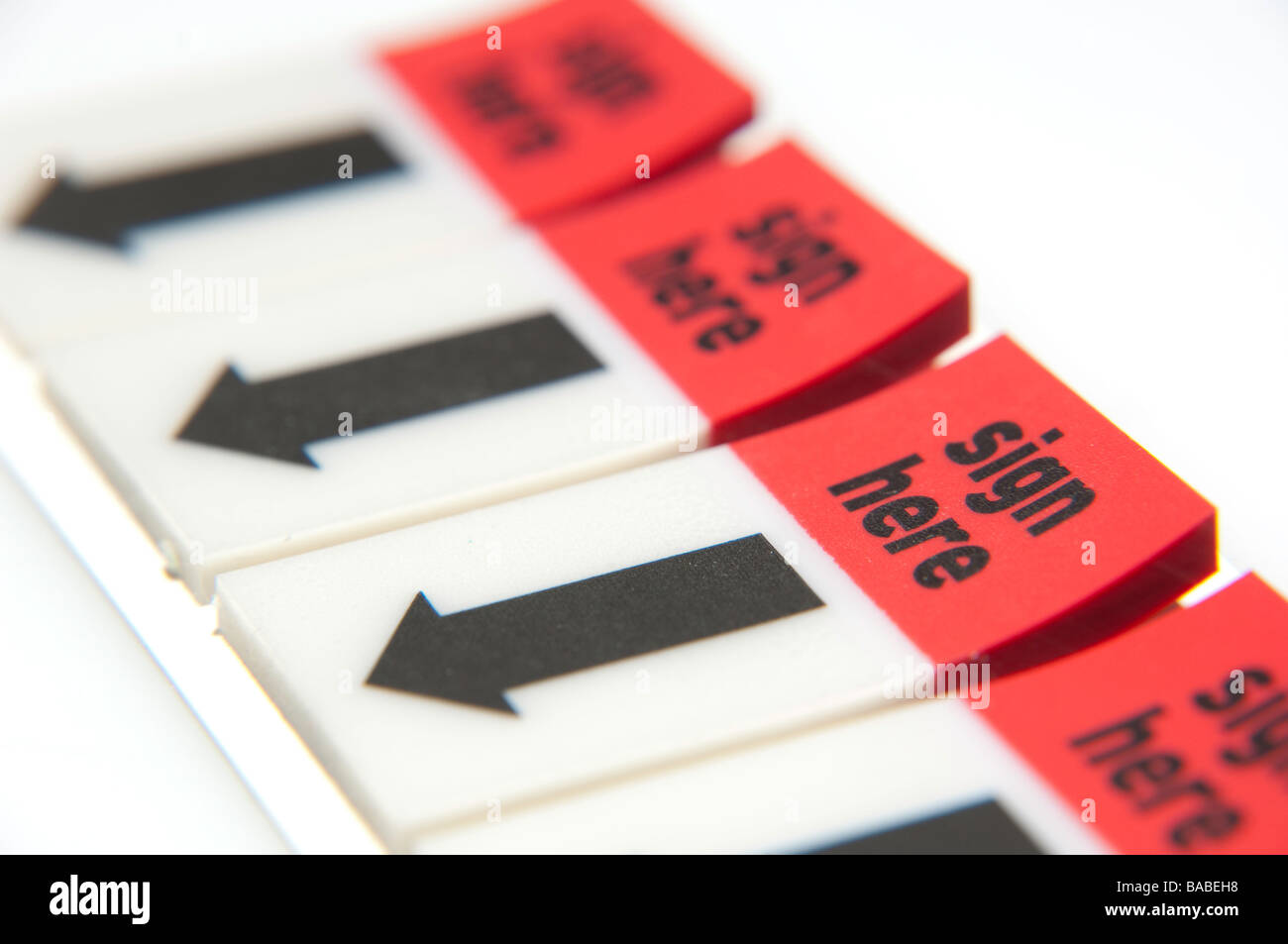 Row of sign here stickers stock photo alamy