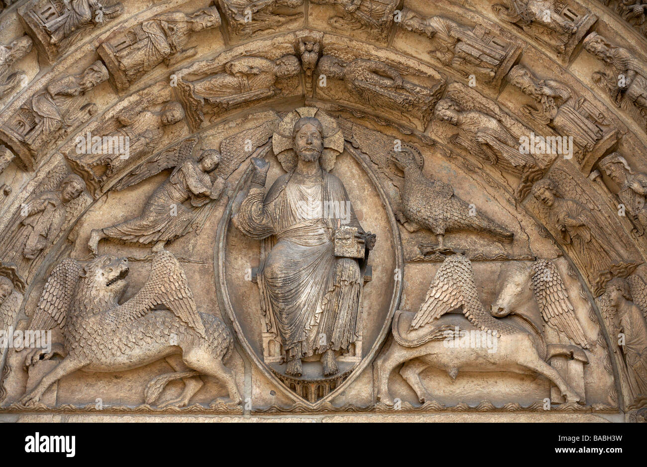 The Second Coming of Jesus Christ sculpture on Royal Portal Chartres Eure et Loir France Stock Photo