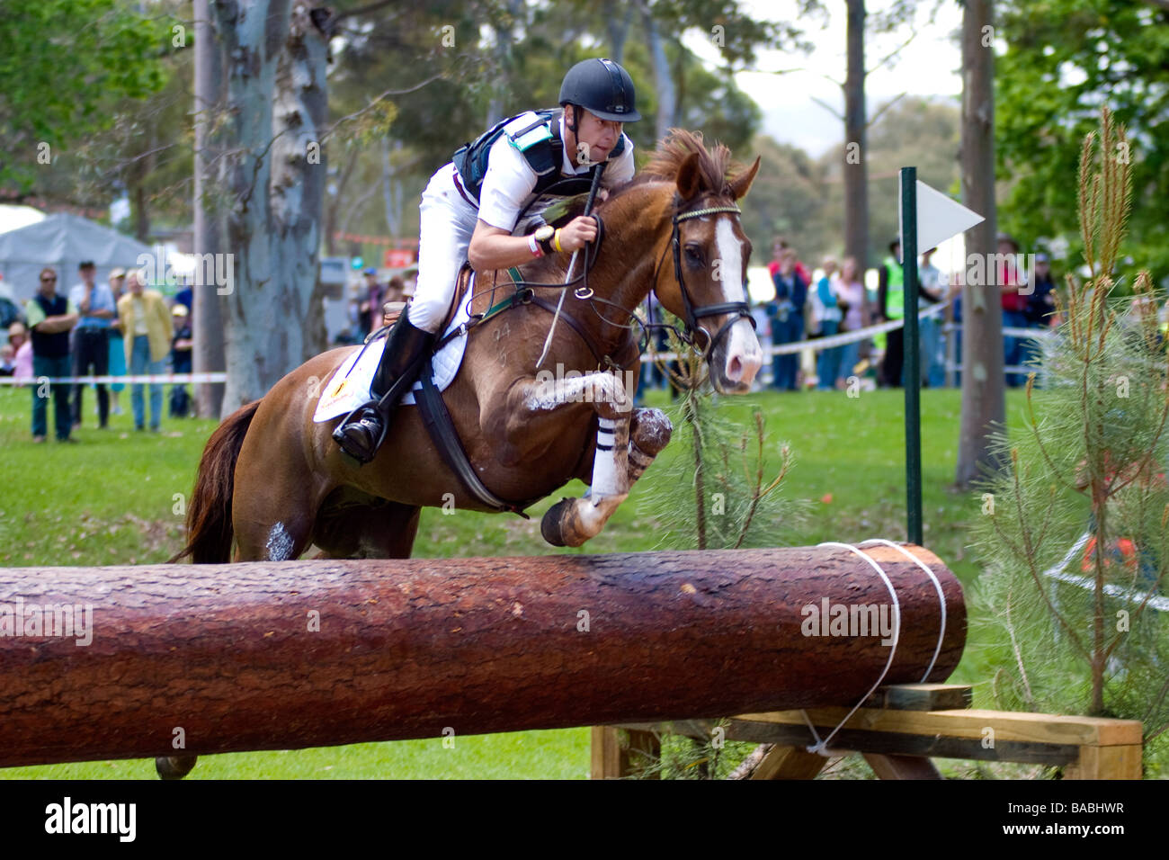 Adelaide International Horse Trials 2005 competitor jumping a barrier