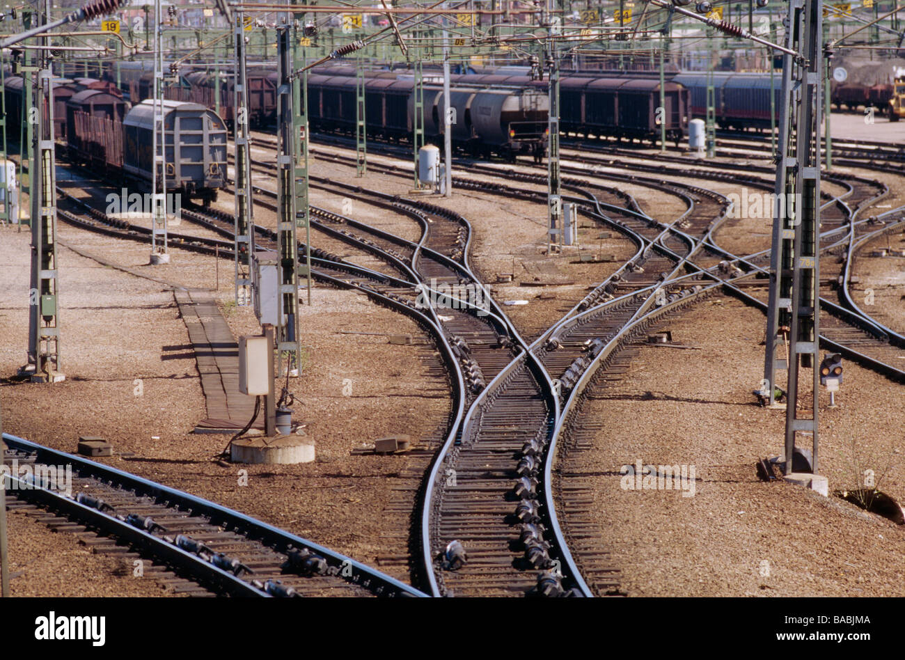 Trains In Railway Yard Stock Photo Alamy