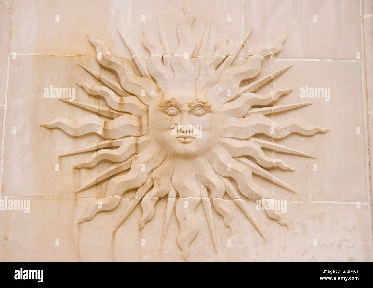 Antequera Malaga Province Costa del Sol Andalucia Spain Sun motif on El Fuente del Toro Stock Photo