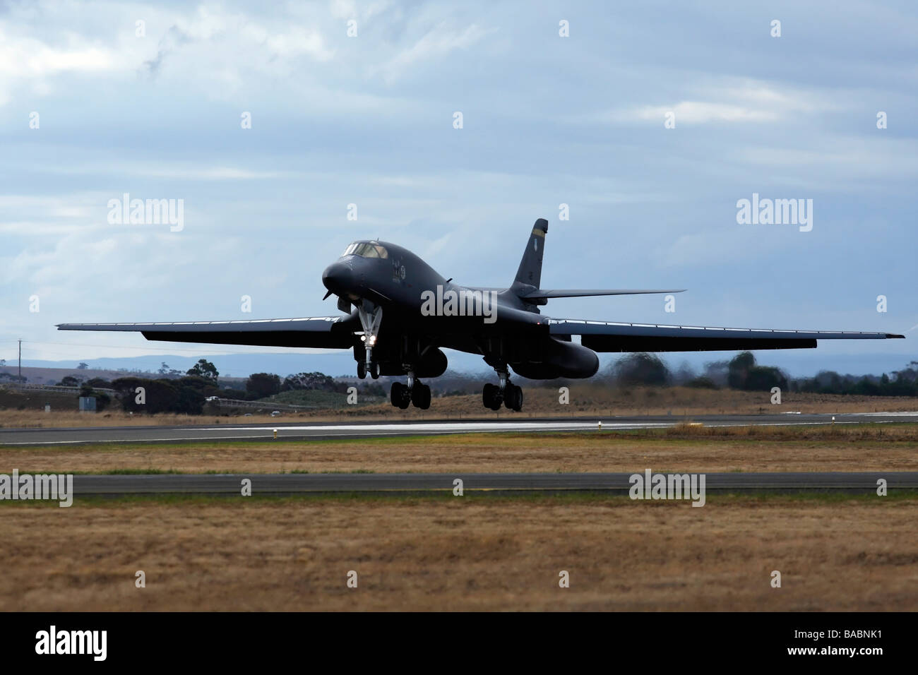 B 1B Lancer Bomber Landing Stock Photo