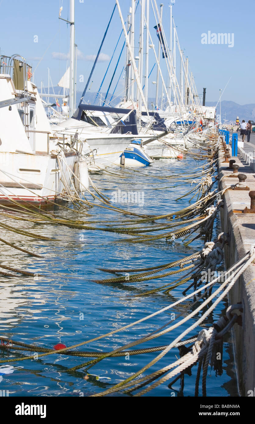 Fuengirola Malaga Costa del Sol Spain Row of boats moored in port Stock Photo