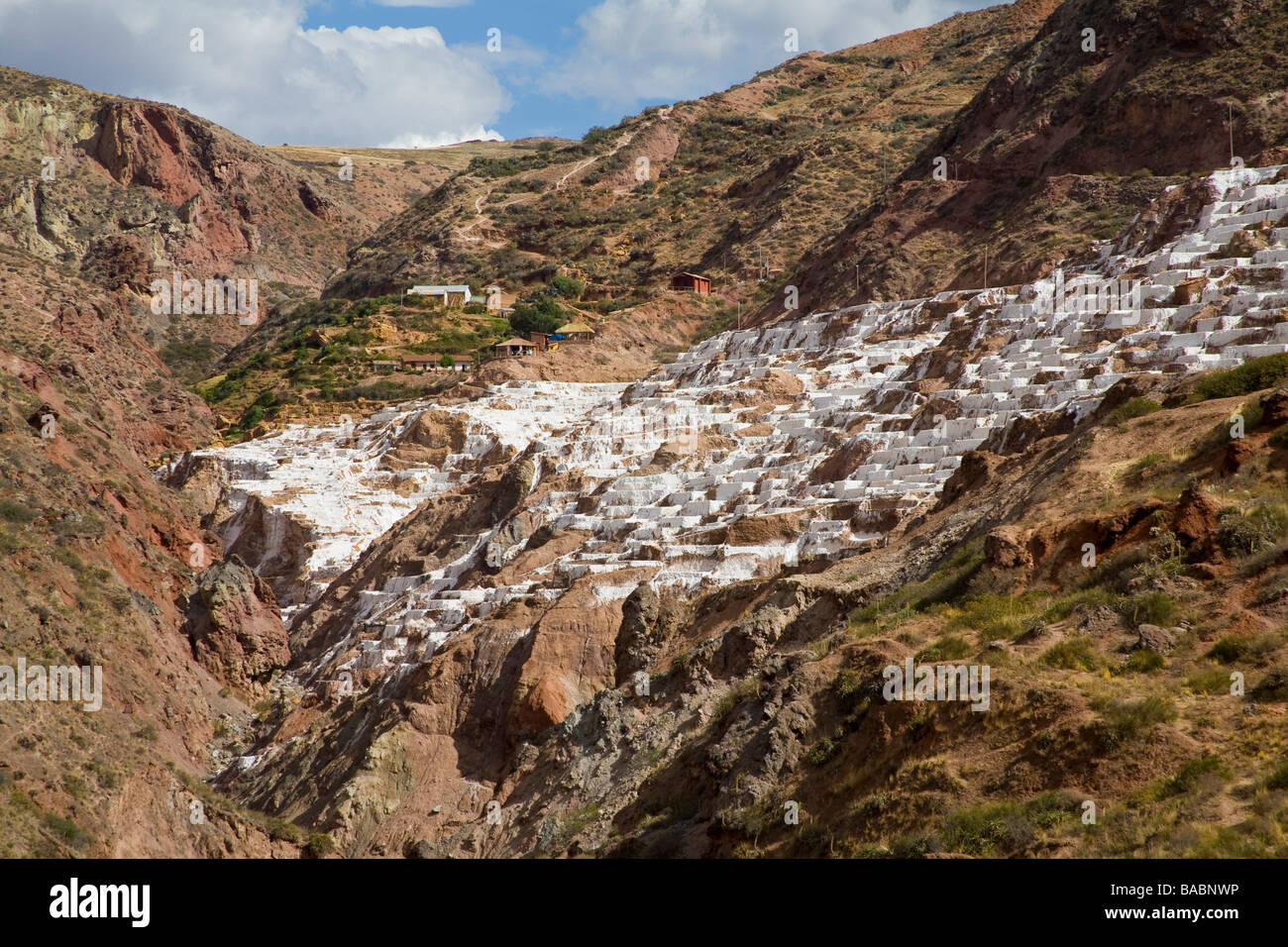 The salt pans at Maras, Peru. Stock Photo