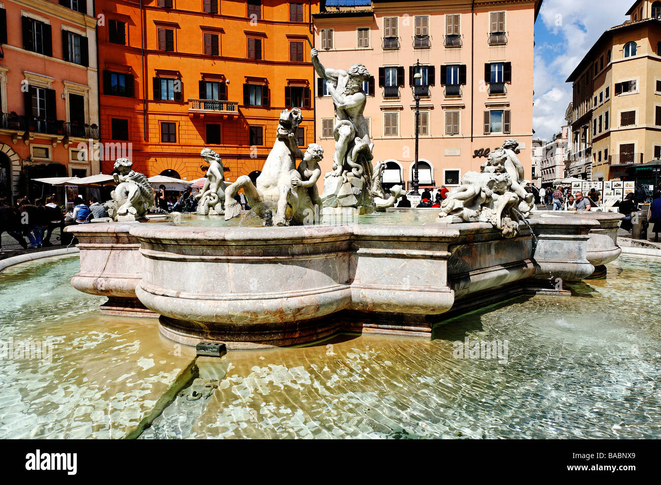 Piazza Navona Fontana del Tritone Stock Photo
