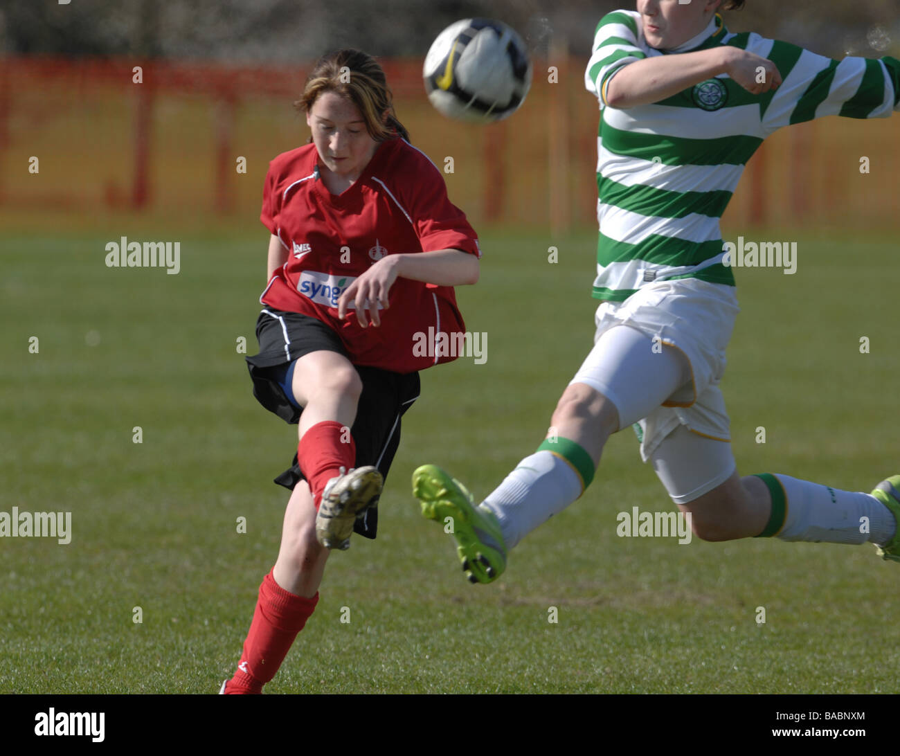 Young female footballers in action Stock Photo
