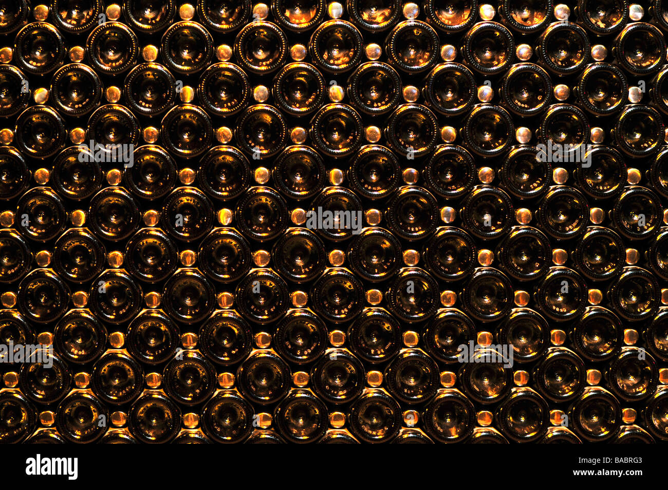 Large stack of wine bottle bottoms in winery Stock Photo Alamy