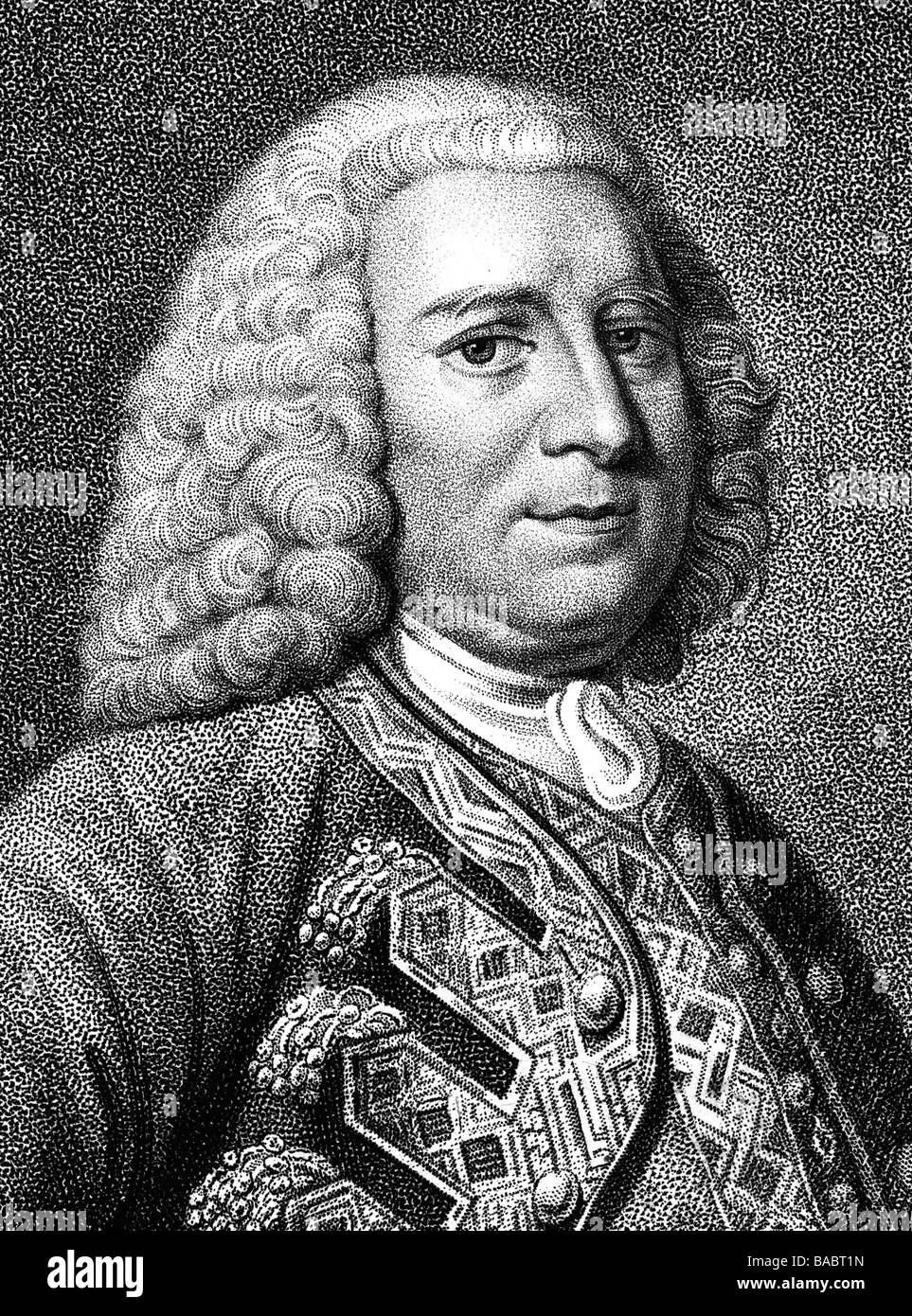 Anson, George, 23.4.1697 - 6.6.1762, British admiral, Frist Lord of the Admirality 1751 - 1756 and 1757 - 1762, portrait,  portrait, steel engraving by Bollinger, 19th century, , Artist's Copyright has not to be cleared Stock Photo
