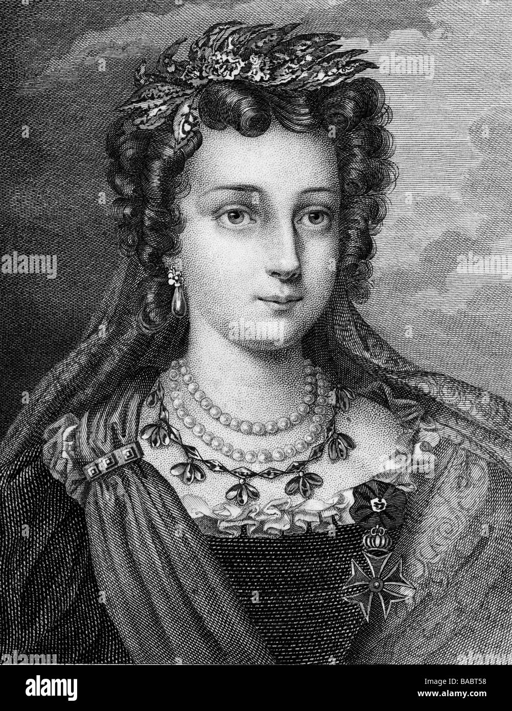 Maria II. 'da Gloria', 4.4.1819 - 15.11.1853, Queen of Portugal 5.5.1826 - 30.6.1828 & 26.5.1834 - 15.11.1853, portrait, steel engraving by Hofbauer and Stöber after drawing, Artist's Copyright has not to be cleared Stock Photo