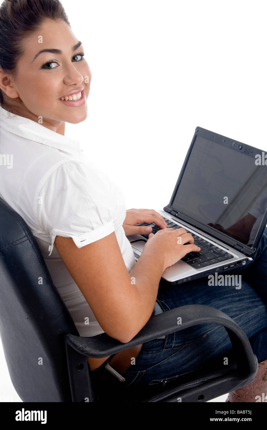 young beautiful female working on laptop Stock Photo - Alamy