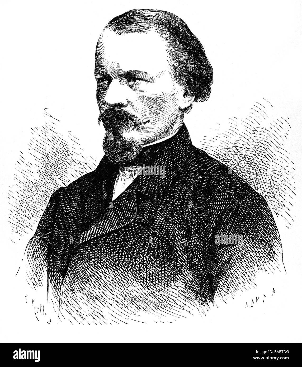 Freytag, Gustav, 13.7.1816 - 30.4.1895, German author / writer, portrait, wood engraving, circa 1880, Stock Photo