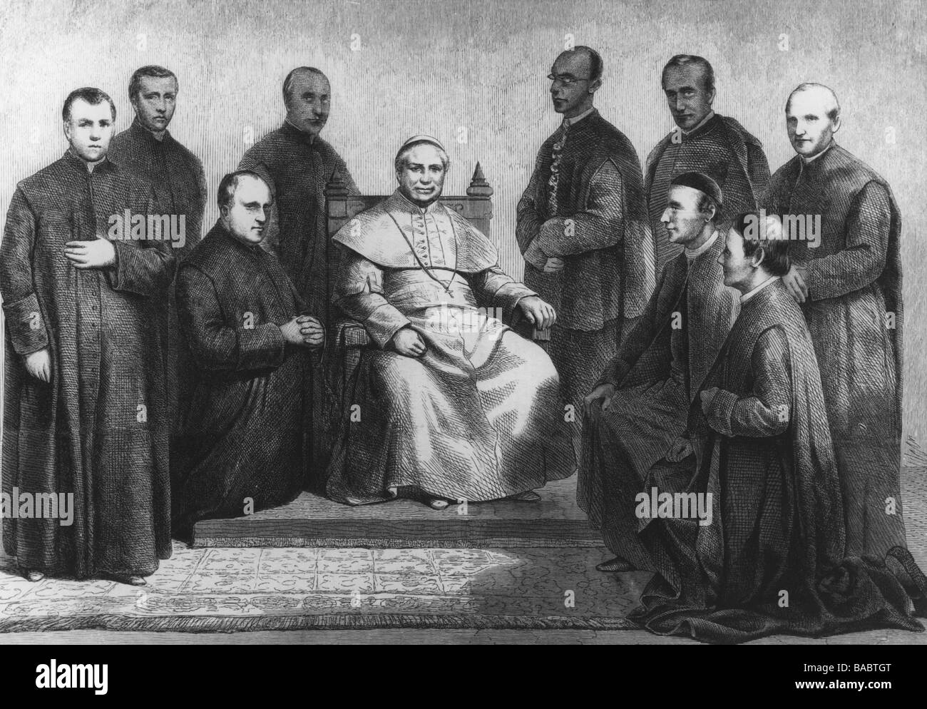 Pius IX. (Giovanni Maria Count Mastai-Ferretti), 13.5.1792 - 7.2.1878, Pope 16.6.1846 - 7.2.1878, with his advisors, wood engraving, circa 1870, , Stock Photo