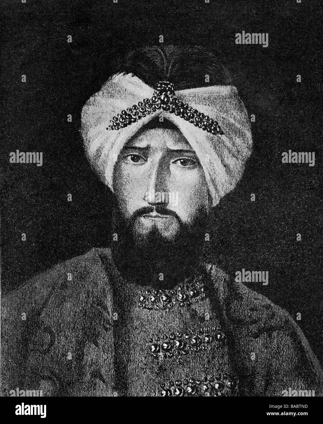 Ahmad III, 1673 - 30.6.1736, Sultan of the Ottoman Empire 22.8.1703 - 1.10.1730, portrait, wood engraving after contemporary painting, Uffizi, Florence, Stock Photo