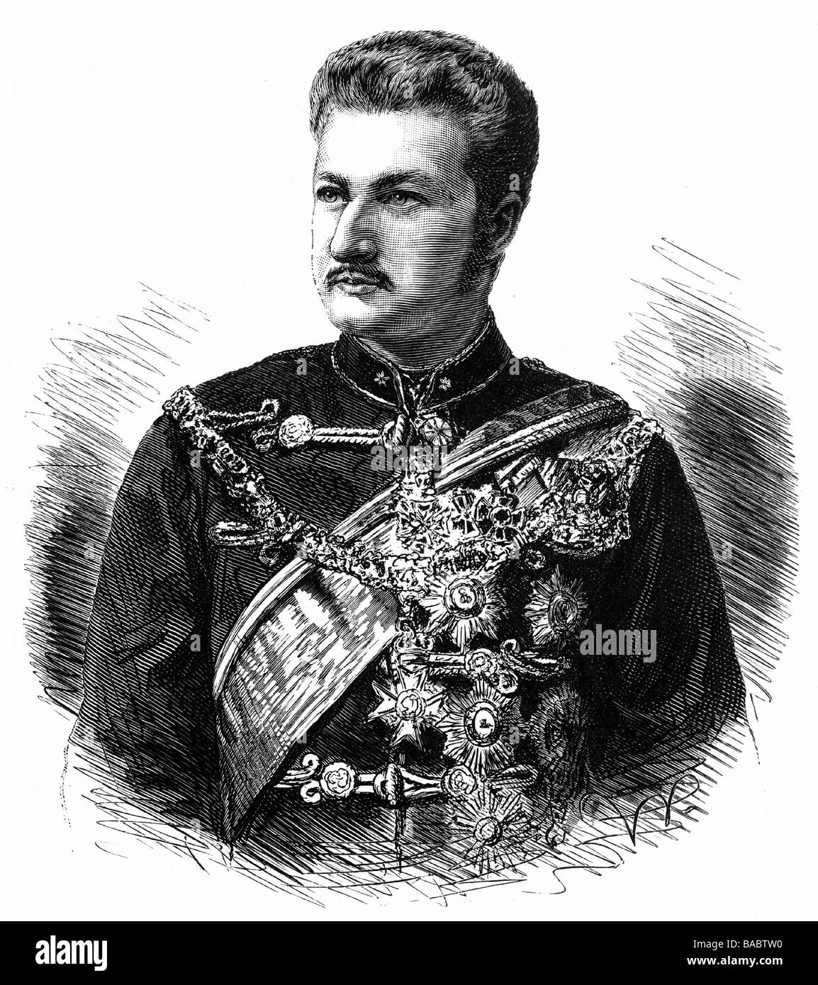 Ferdinand I, 26.2.1861 - 10.9.1948, Prince of Bulgaria since 29.7.1887, King 7.7.1908 - 3.10.1918, portrait, wood engraving, 1887, Stock Photo