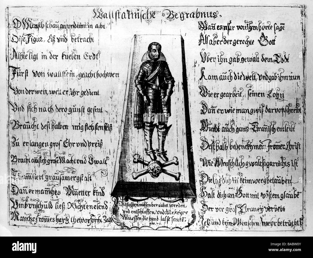 Wallenstein, Albrecht von, 24.9.1583 - 25.2.1634, Imperial general, death, his corpse, flysheet, copper engraving, 17th century, , Artist's Copyright has not to be cleared Stock Photo