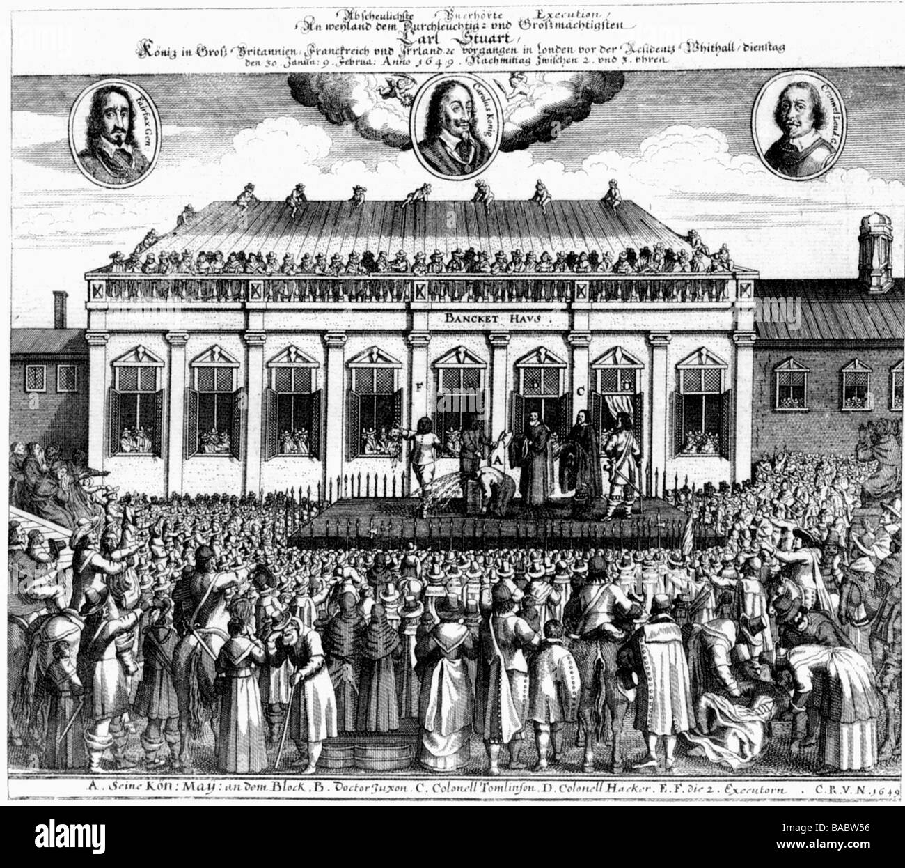 Charles I, 19.11.1600 - 30.1.1649, King of England 27.3..1625 - 30.1.1649, death, execution at Whitehall, German copper engraving, 1649,  , Artist's Copyright has not to be cleared Stock Photo