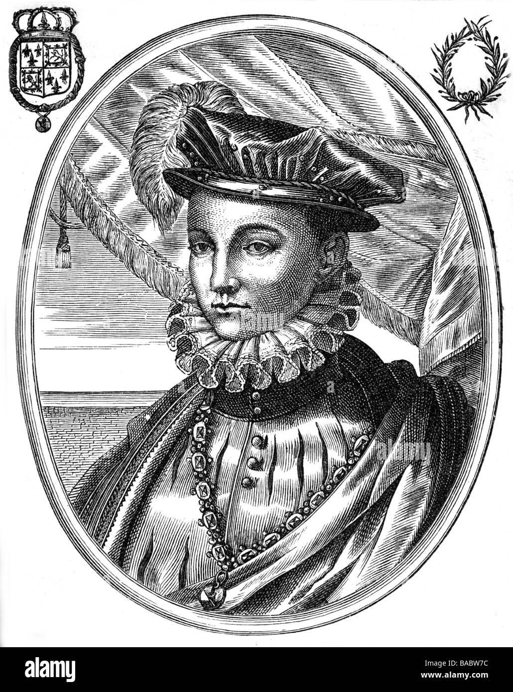 Francis II, 19.1.1544 - 5.12.1560, King of France since 10.7.1559, portrait, wood engraving, after copper engraving by Balthazar Moncornet (circa 1600 - 1668), Artist's Copyright has not to be cleared Stock Photo