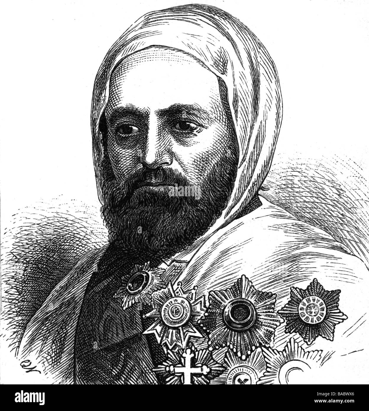 Abd al Qadir, 6.9.1808 - 26.5.1883, Algerian freedom fighter, portrait, after his overcome, wood engraving, 19th century, , Stock Photo