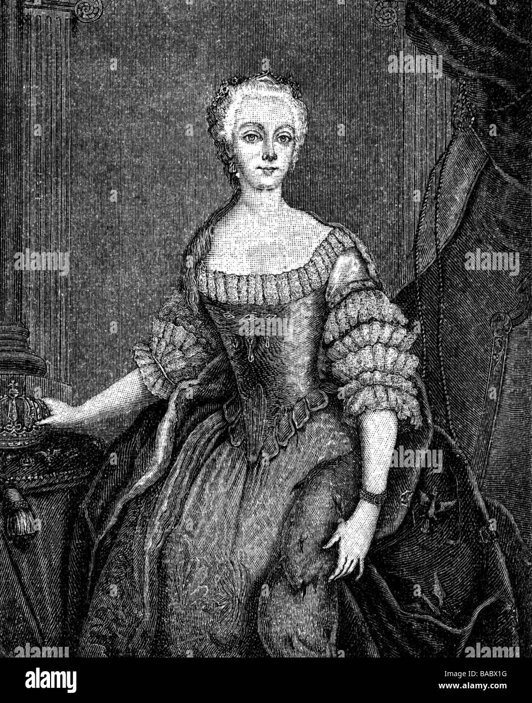 Elisabeth Christine, 8.11.1715 - 13.1.1797, Queen of Prussia, half length, after copper engraving by Gottlieb Berger, 1743, Artist's Copyright has not to be cleared Stock Photo