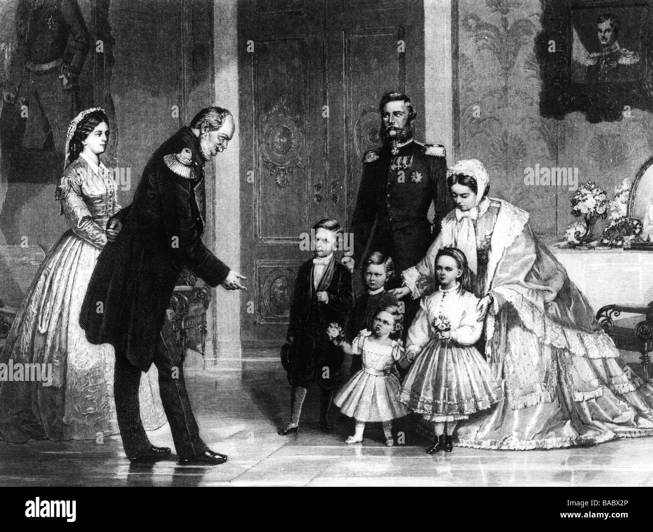 William I, 22.3.1797 - 9.3.1888, German Emperor 18.1.1871 - 9.3.1888, with familiy at his birthday, 22.3.1866, wood engraving, 1866, , Stock Photo
