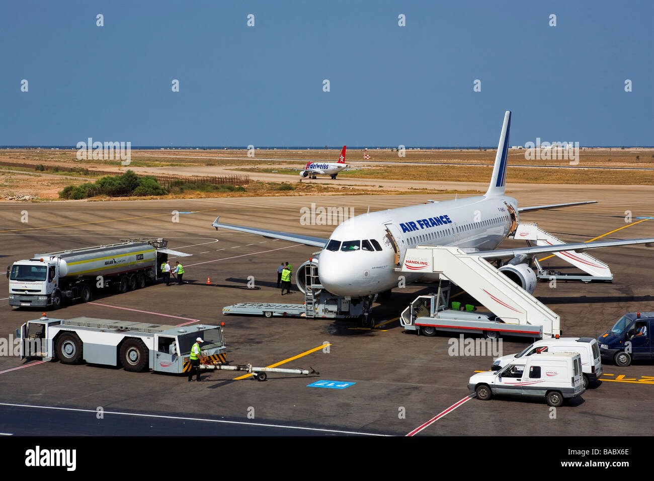 Tunisia, Djerba, Zarzis airport, Air France plane on tarmac Stock Photo Alamy