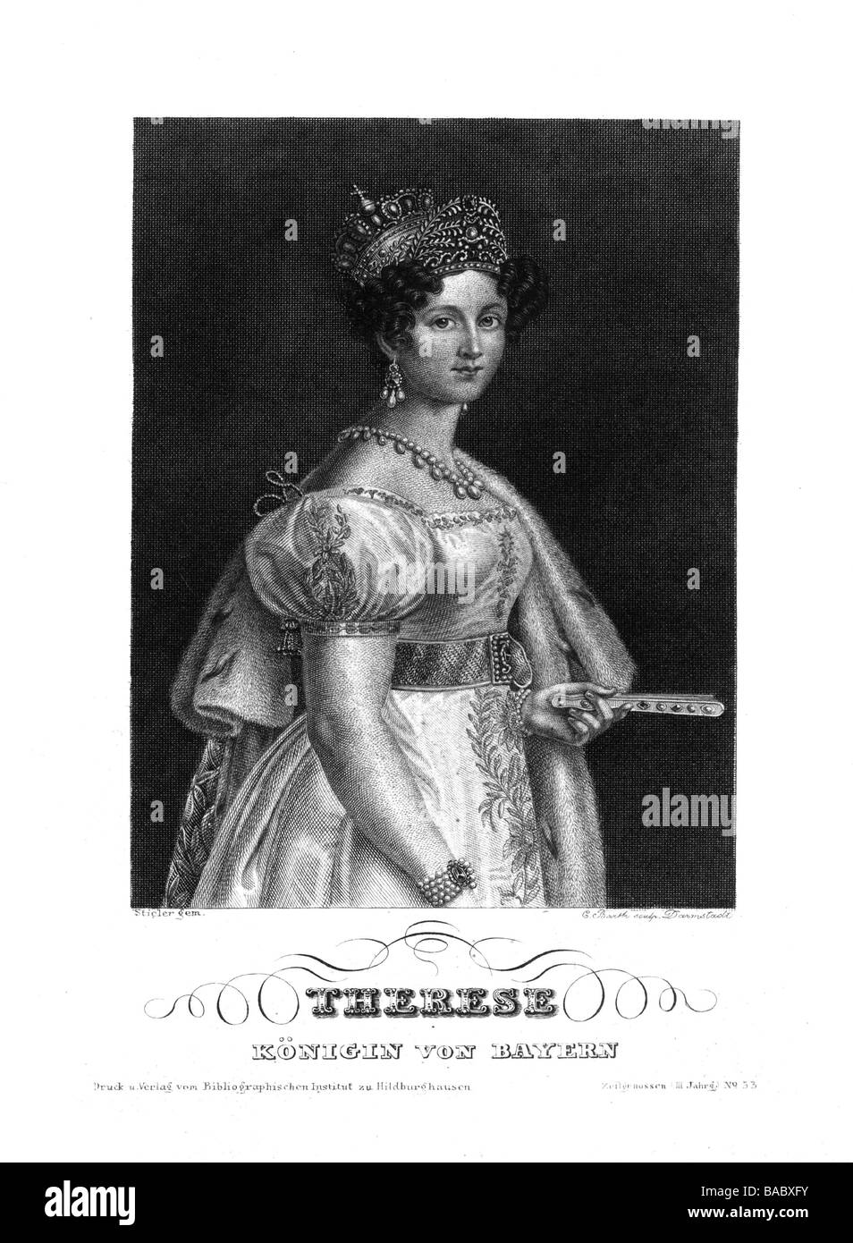 Therese Charlotte, 8.7.1792 - 26.10.1854, Queen Consort of Bavaria 13.10.1825 - 20.3.1848,  steel engraving by Carl Barth, 19th century, , Artist's Copyright has not to be cleared Stock Photo