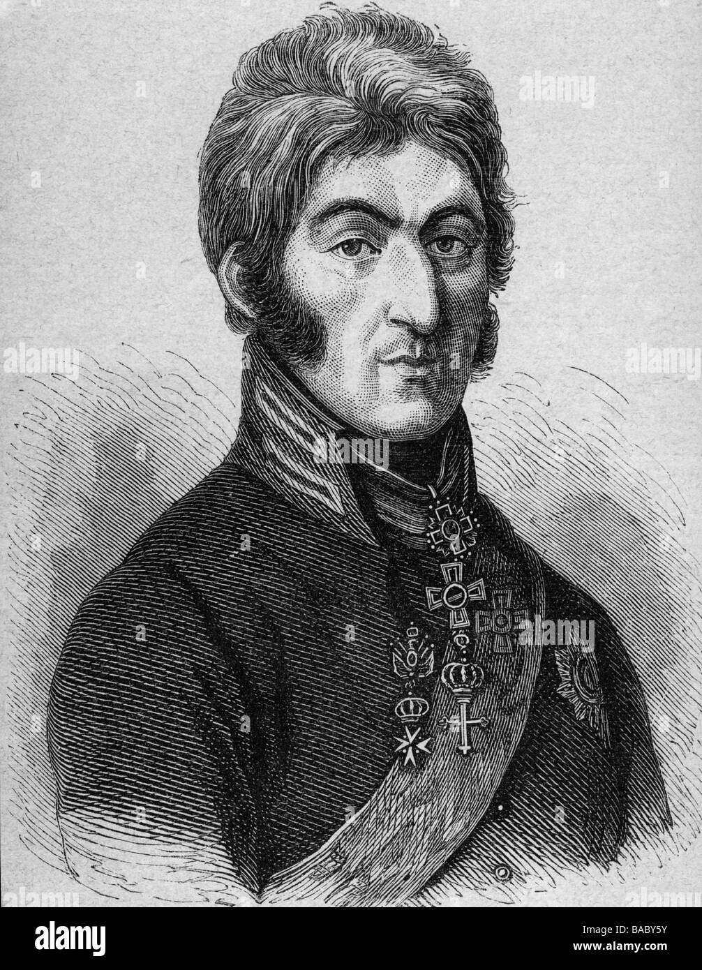 Bagration, Pyotr Ivanovich, Prince, 1765 - 24.9.1812, Russian general, portrait, wood engraving, 19th century, Stock Photo