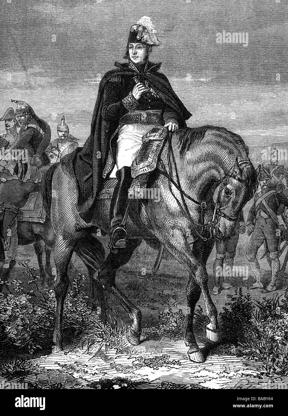 Mortier, Edouard Adolphe, 12.21768 - 28.7.1835, Fench general, equestrian image, wood engraving, 19th century, , Stock Photo