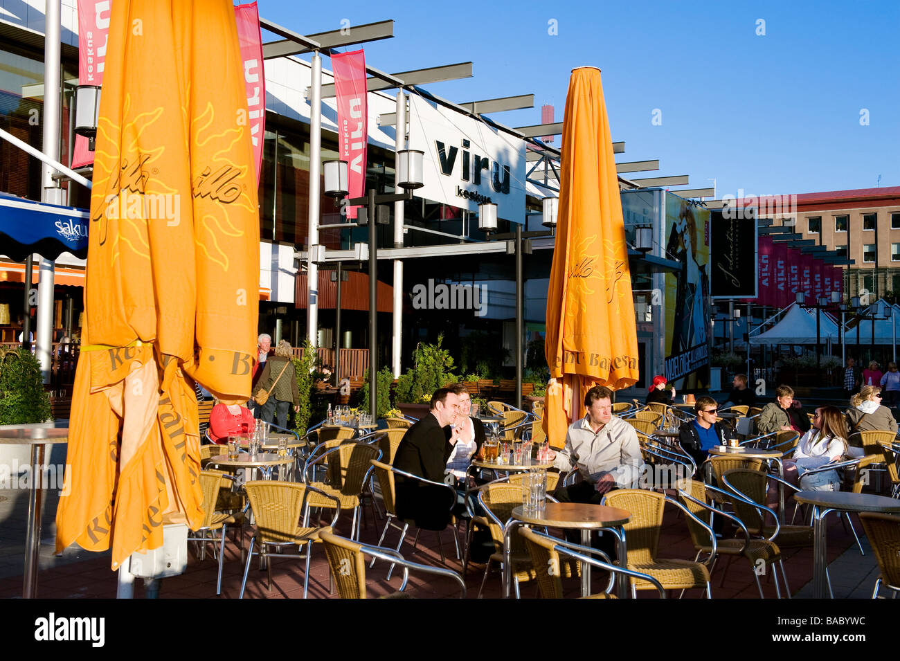 Estonia (Baltic States), Harju Region, Tallinn, the modern Town, Viru Keskus department store cafe terrace Stock Photo