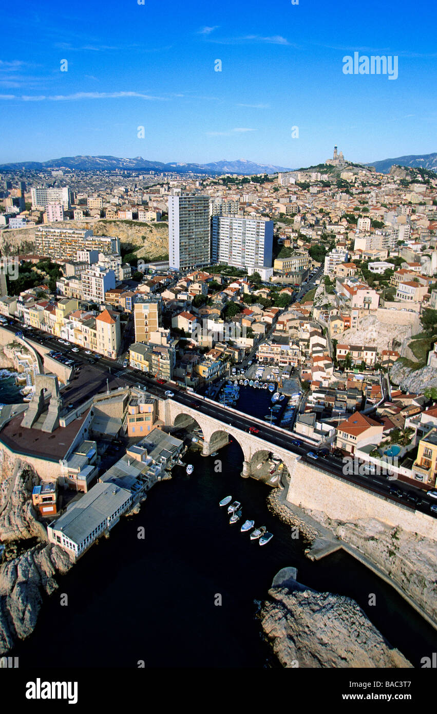 France, Bouches du Rhone, Marseille, Vallon des Auffes (aerial view) Stock Photo