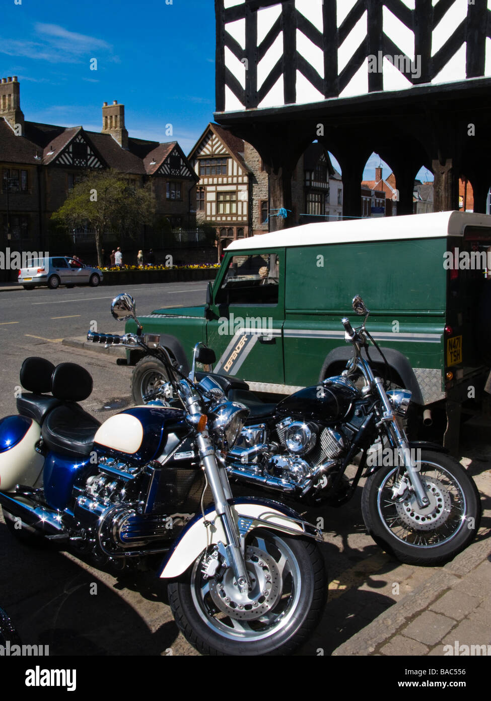 Motor cycles in the historic market town of Ledbury Stock Photo Alamy